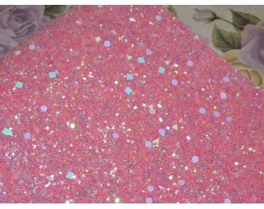 Кожзам "Пайетки геометрия ", цв.  розовый  радужный