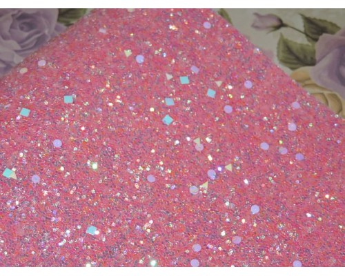 Кожзам "Пайетки геометрия ", цв.  розовый  радужный