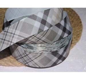 Репсовая лента 25 мм с рисунком "Клетка", цв. серо-коричневый  - 1 м
