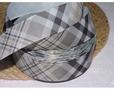 Репсовая лента 25 мм с рисунком "Клетка", цв. серо-коричневый  - 1 м