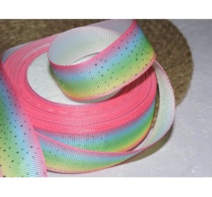 Репсовая лента 25 мм с рисунком "Радуга с серебряным дождиком",  - 1 м