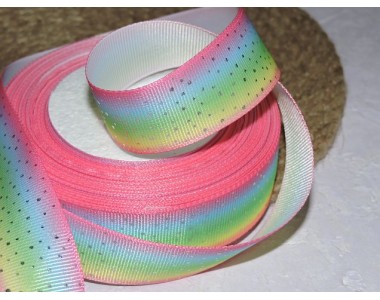 Репсовая лента 25 мм с рисунком "Радуга с серебряным дождиком",  - 1 м