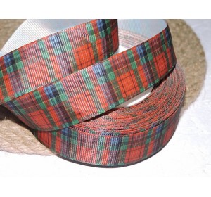 Репсовая лента 25 мм с рисунком "Клетка", цв. зелено-красный  - 1 м