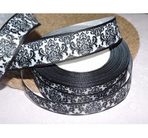 Репсовая лента 25 мм с рисунком " Узор", цв. бело-черный  - 1 м