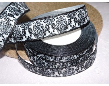 Репсовая лента 25 мм с рисунком " Узор", цв. бело-черный  - 1 м