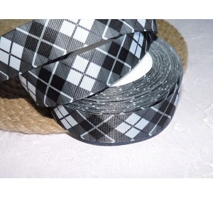 Репсовая лента 25 мм с рисунком "Клетка", цв. черно-белая - 1 м