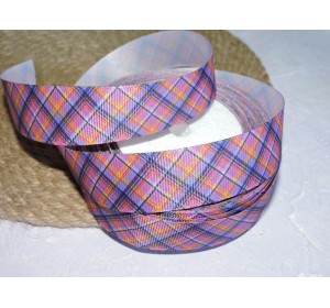 Репсовая лента 25 мм с рисунком "Клетка", цв. розовый - 1 м