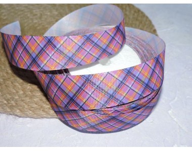 Репсовая лента 25 мм с рисунком "Клетка", цв. розовый - 1 м