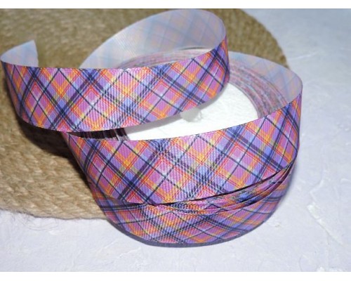 Репсовая лента 25 мм с рисунком "Клетка", цв. розовый - 1 м