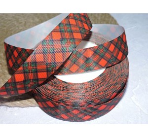 Репсовая лента 25 мм с рисунком "Клетка", цв. красно-зеленый  - 1 м