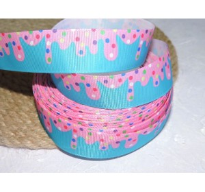 Репсовая лента 25 мм с рисунком "Мороженое 2", - 1 м