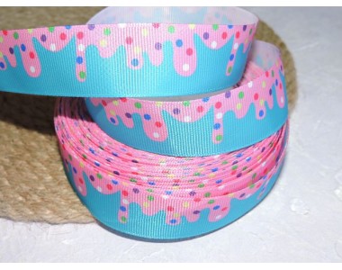 Репсовая лента 25 мм с рисунком "Мороженое 2", - 1 м