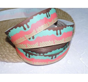 Репсовая лента 25 мм с рисунком "Мороженое", - 1 м