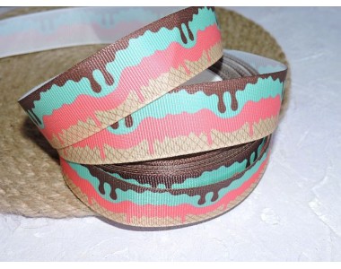 Репсовая лента 25 мм с рисунком "Мороженое", - 1 м