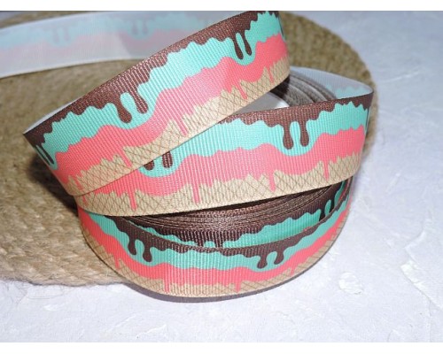 Репсовая лента 25 мм с рисунком "Мороженое", - 1 м