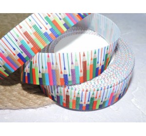 Репсовая лента 25 мм с рисунком "Цветные карандаши", - 1 м