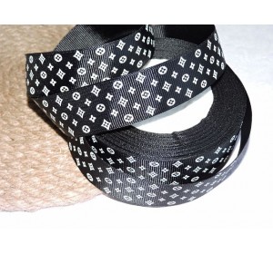 Репсовая лента 25 мм с рисунком "Louis Vuitton", цв. черный - 1 м