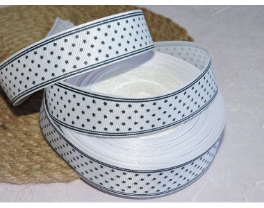 Репсовая лента 25 мм с рисунком " Звездочки", цв. белый - 1 м