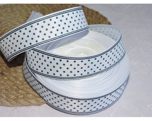 Репсовая лента 25 мм с рисунком " Звездочки", цв. белый - 1 м