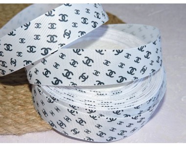 Репсовая лента 25 мм с рисунком " Шанель", цв. белый - 1 м