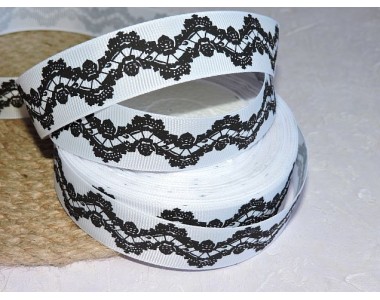 Репсовая лента 25 мм с рисунком "Кружево ", цв. белый  - 1 м