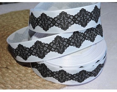 Репсовая лента 25 мм с рисунком "Орнамент ромбы", цв. белый  - 1 м