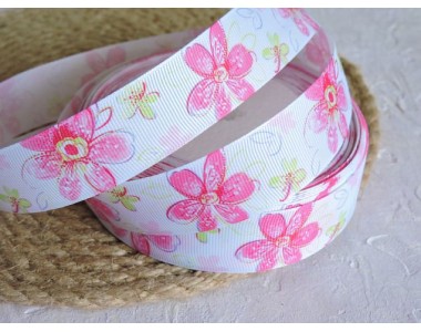 Репсовая лента 25 мм с рисунком "Цветы " - 1 м