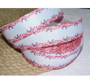 Репсовая лента 25 мм с рисунком "Розовая окантовка из цветов " - 1 м