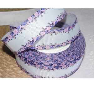 Репсовая лента 25 мм с рисунком "Фиолетовая окантовка из цветов " - 1 м