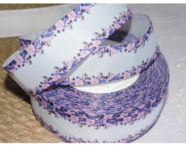 Репсовая лента 25 мм с рисунком "Фиолетовая окантовка из цветов " - 1 м