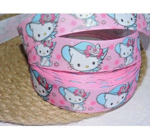 Репсовая лента 25 мм с рисунком "Китти в шляпе" - 1 м