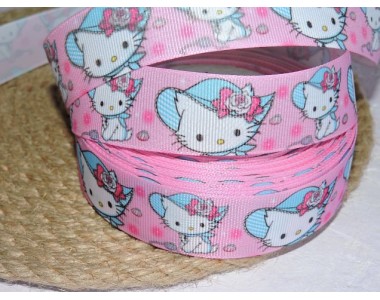 Репсовая лента 25 мм с рисунком "Китти в шляпе" - 1 м