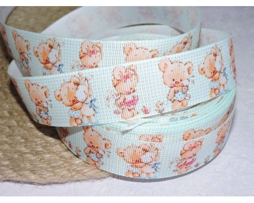 Репсовая лента 25 мм с рисунком "Мишки" - 1 м
