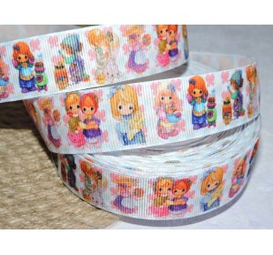 Репсовая лента 25 мм с рисунком "Девочки-хозяюшки" - 1 м