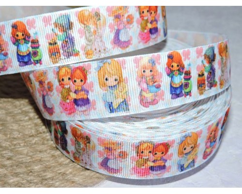 Репсовая лента 25 мм с рисунком "Девочки-хозяюшки" - 1 м