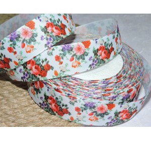 Репсовая лента 25 мм с рисунком "Цветы" - 1 м