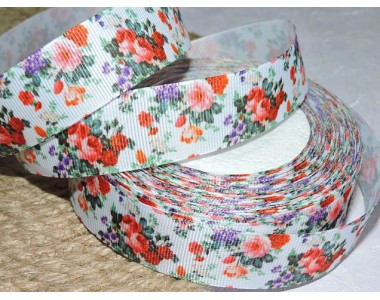 Репсовая лента 25 мм с рисунком "Цветы" - 1 м