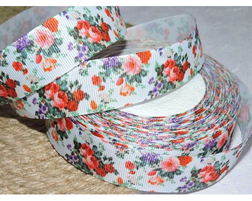 Репсовая лента 25 мм с рисунком "Цветы" - 1 м