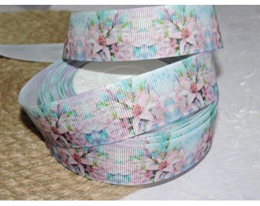 Репсовая лента 25 мм с рисунком "Лилии" - 1 м