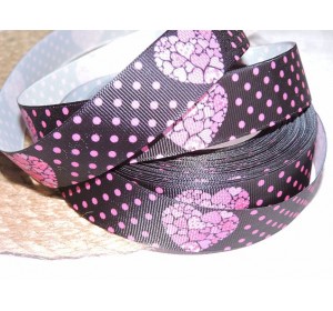 Репсовая лента 25 мм с рисунком "Сердечки розовые " - 1 м