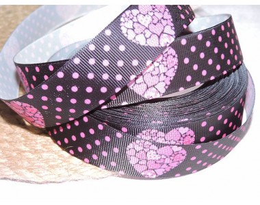 Репсовая лента 25 мм с рисунком "Сердечки розовые " - 1 м