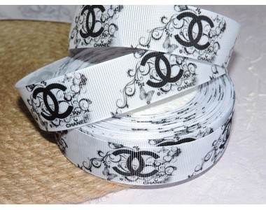 Репсовая лента 25 мм с рисунком "Шанель" - 1 м