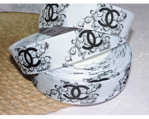 Репсовая лента 25 мм с рисунком "Шанель" - 1 м