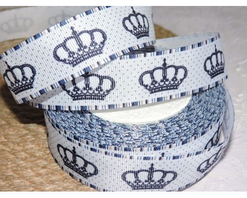 Репсовая лента 25 мм с рисунком "Корона" - 1 м