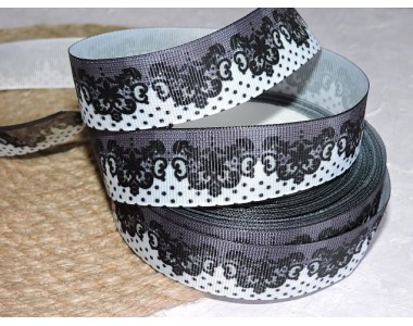 Репсовая лента 25 мм с рисунком "Кружево с горошком" - 1 м