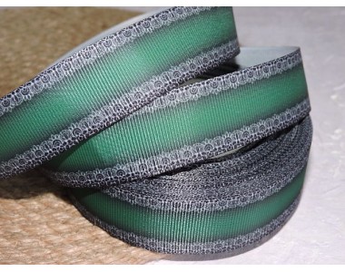 Репсовая лента 25 мм с рисунком "Кружевная окантовка" . цв. черно-зеленый - 1 м