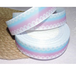 Репсовая лента 25 мм с рисунком "Градиент" . цв. розово-голубой - 1 м