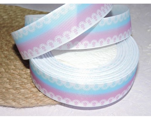 Репсовая лента 25 мм с рисунком "Градиент" . цв. розово-голубой - 1 м