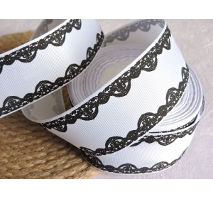 Репсовая лента 40 мм с рисунком "Кружевная окантовка" . цв. белый - 1 м