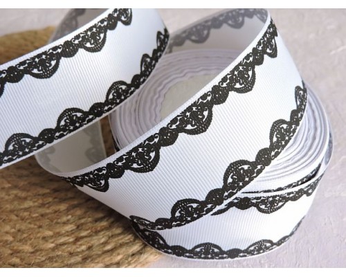 Репсовая лента 40 мм с рисунком "Кружевная окантовка" . цв. белый - 1 м